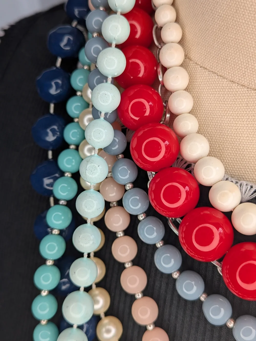 6pc Vintage Plastic Acrylic Bead Necklace Lot Mod Chunky Red Navy Pastel